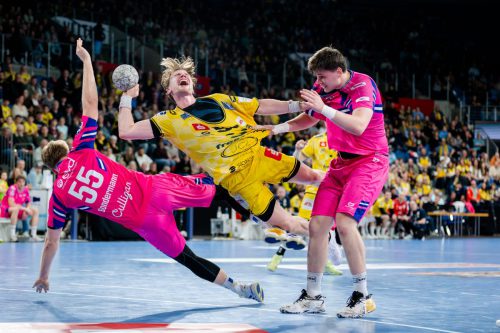 Krefeld, 28.03.2026, Handball, Herren, 2. Bundesliga, 25. Spieltag, 2025 2026: HSG Krefeld Niederrhein – Bayer Dormagen